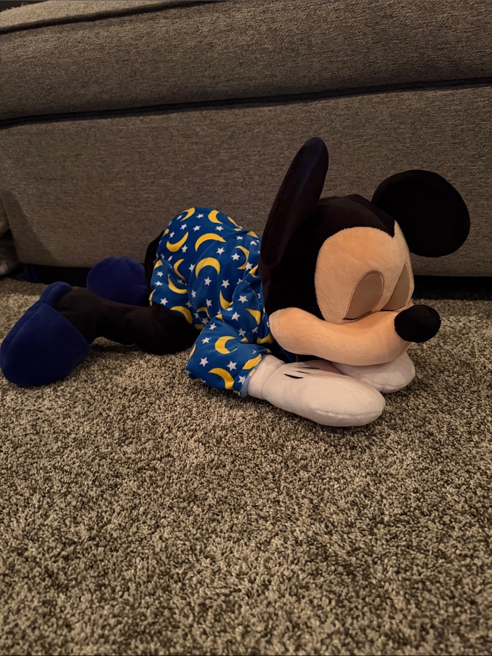 Disney Blue Yellow Moon & Stars Sleepy Plush One-Piece Footie sleepy Mickey